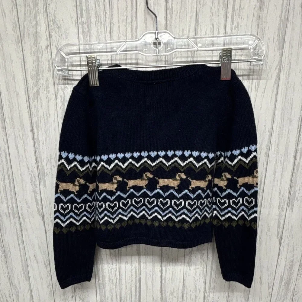 Sergent Major Boys Blue Fair Isle Dog Knit Button Cardigan Sweater 4Y